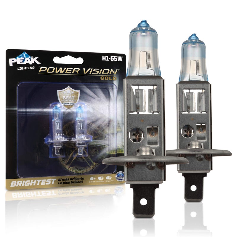 PEAK Power Vision Gold Automotive High Performance H1 55W Headlights (2 Pack) - Image 1